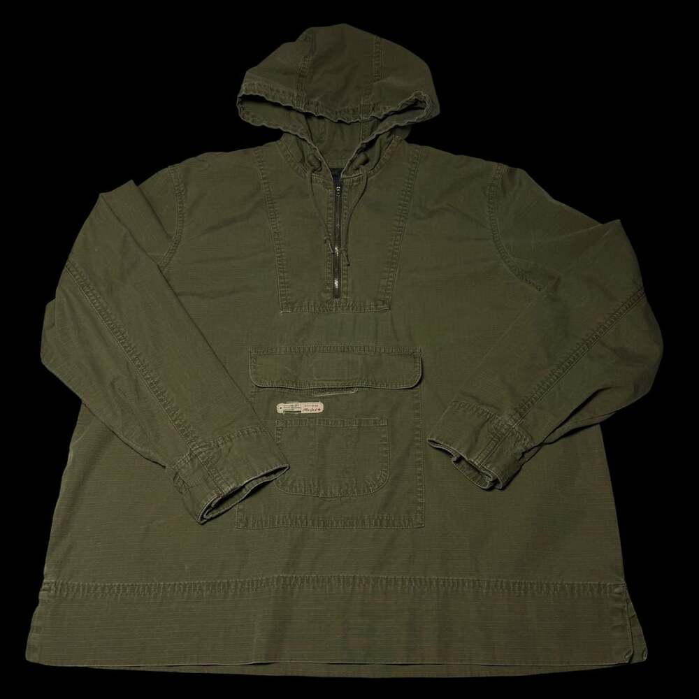 Ralph Lauren Olive Green Ripstop Cotton 1/2 Zip Hooded Pullover Jacket